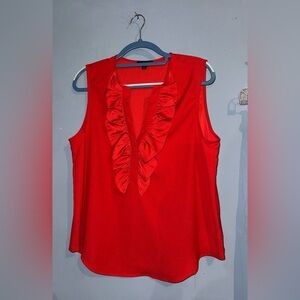 J. Crew Vibrant Red Sleeveless Blouse with Ruffle
